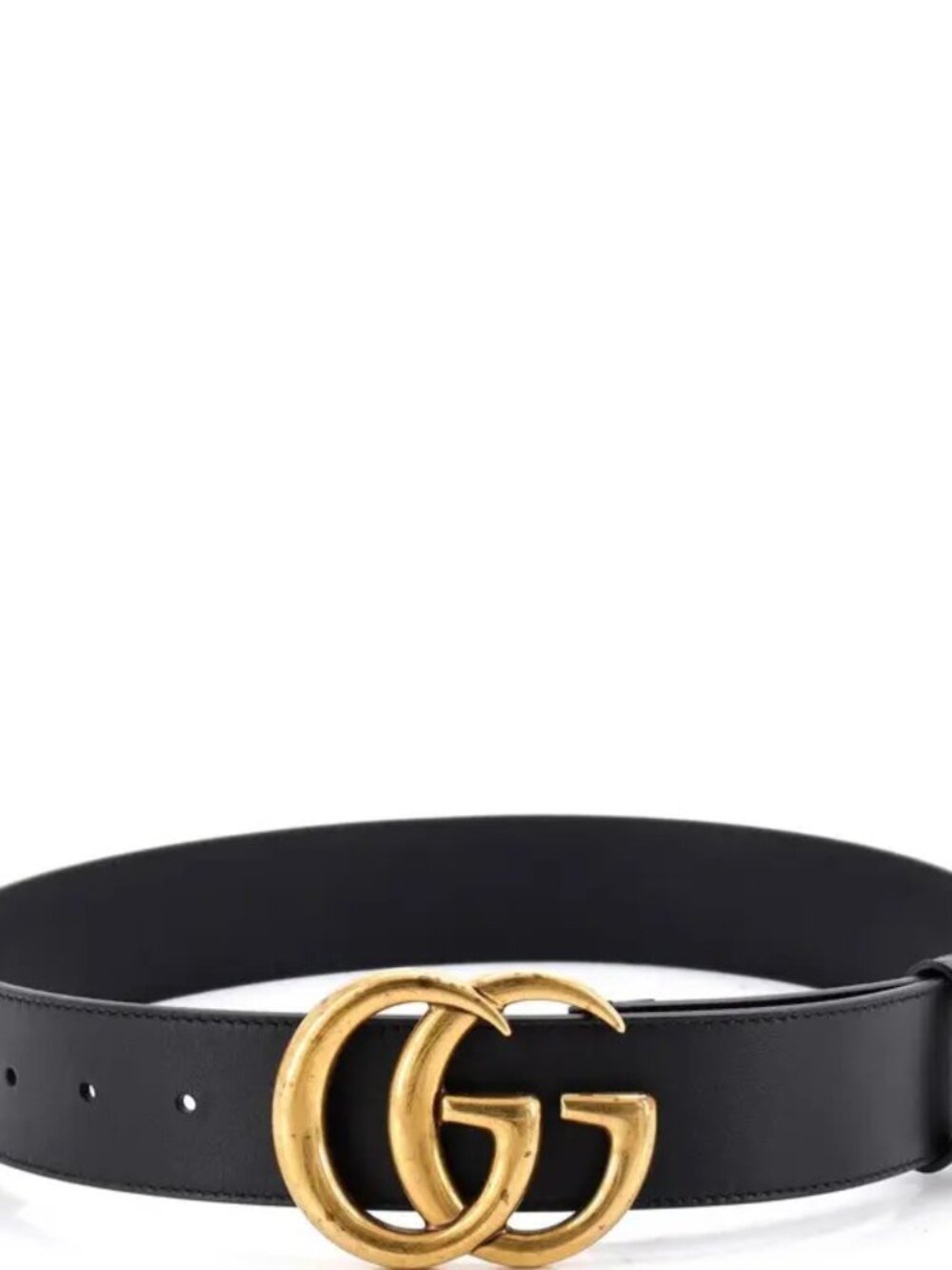 Authentic Gucci GG Marmont Black Leather Belt Antique Gold Size 95/38